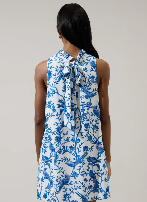 Ciela Floral Benson Trapeze Mini Dress White Blues