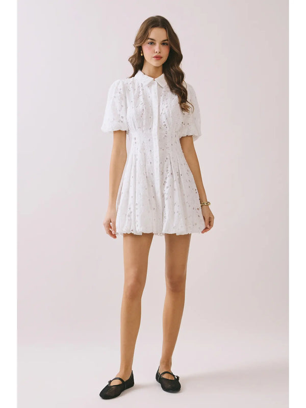 Eyelet Collared Neck Hidden Front Button Dress