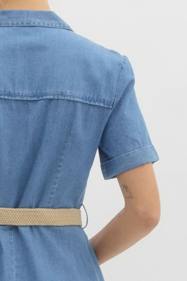 Denim Midi Shirt Dress with Belt