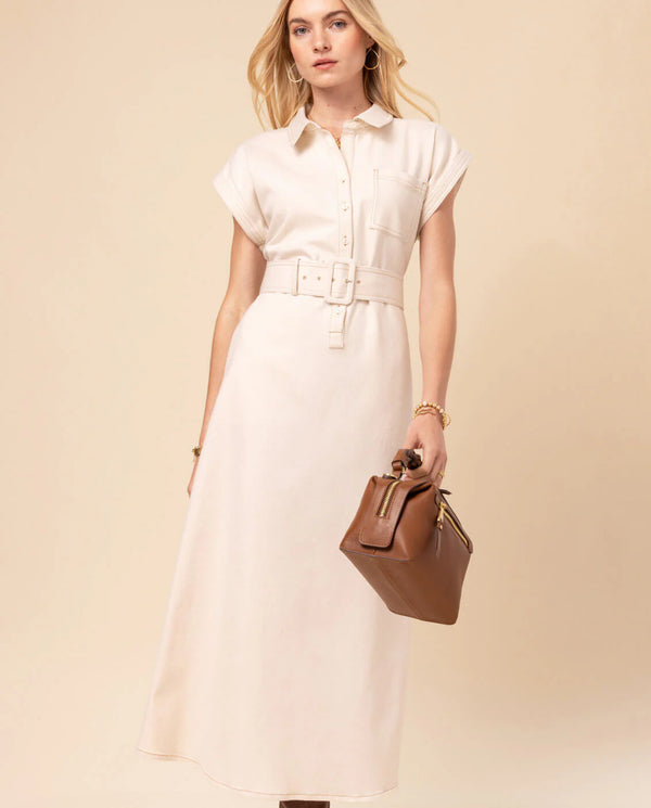 Libbie Denim Midi Dress Antique White