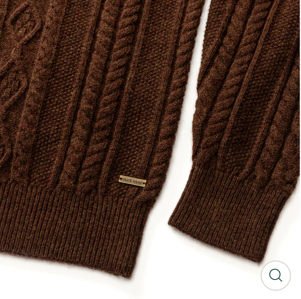 Haines 1/4 Zip Cable Knit Sweater Dark Brown Heather