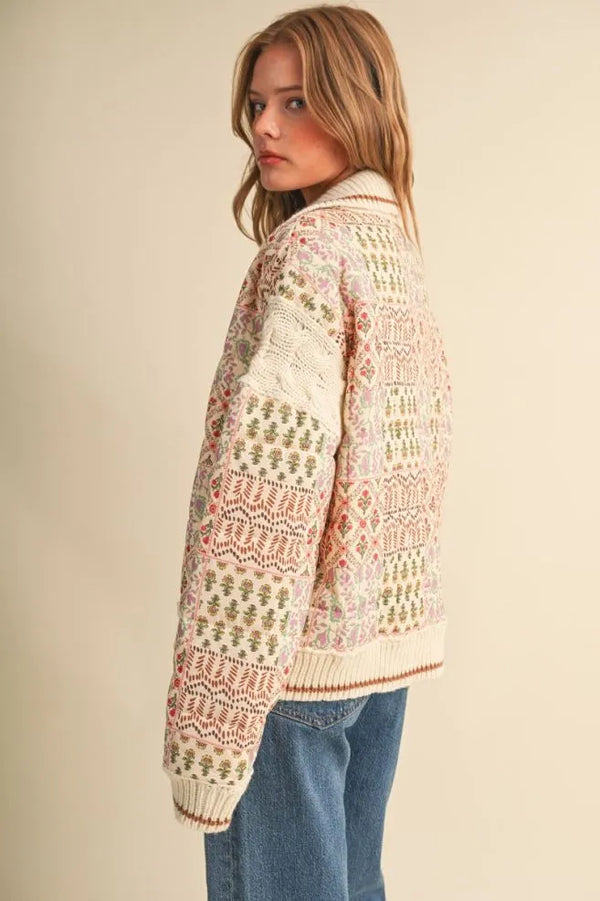 Mixed Media Puff Jacket in Warm Sand Floral
