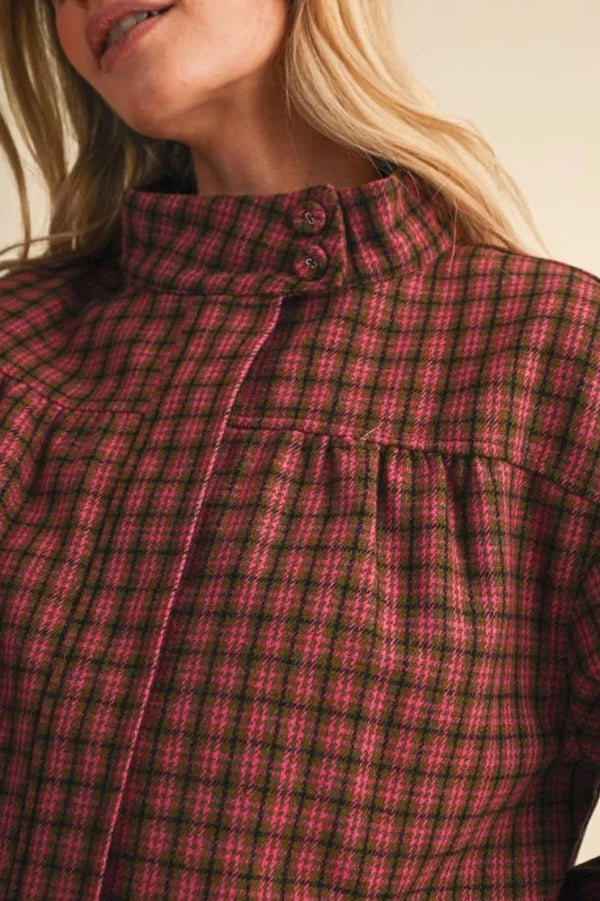 Mocha Plaid Bubble Hem Jacket