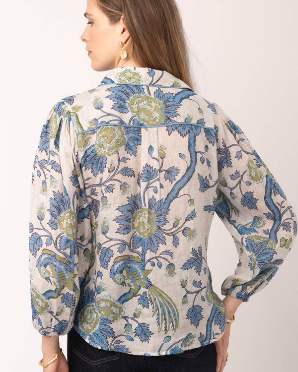 Claudette Blouse Japonica Bird Green