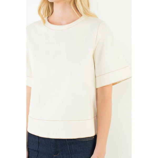 Cream Short Sleeve Crew Neck Top
