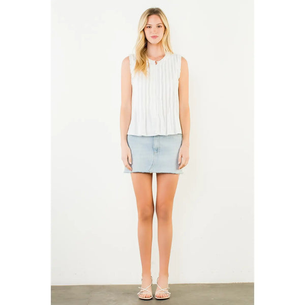 Cream Sleeveless Ruffle Detail Top