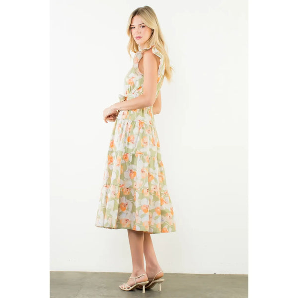 Ruffle Sleeves Floral Pattern Dress