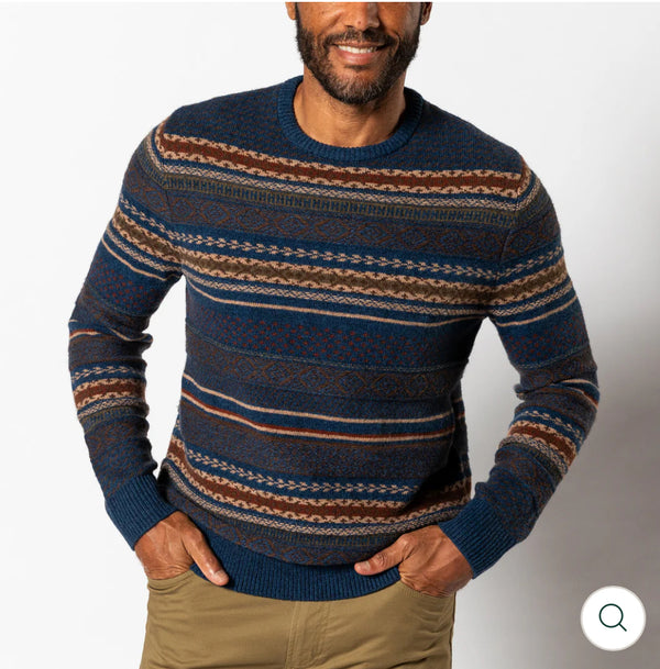 Birch Fair Isle Crewneck Sweater Maritime Blue Heather