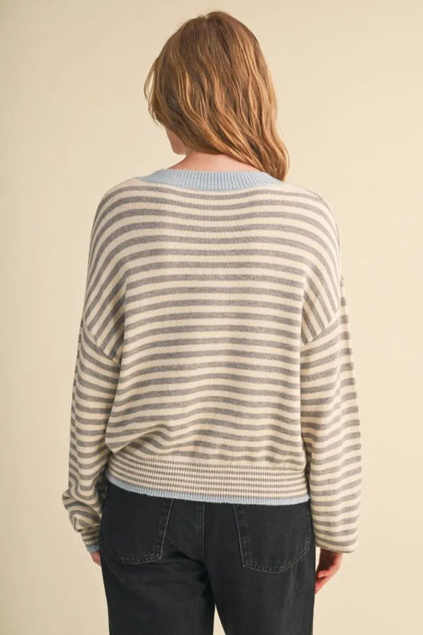 Striped Sweater Cardigan in Slate Grey