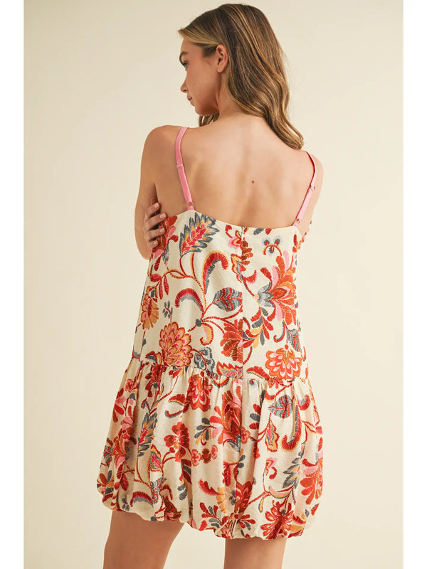 Floral Print Bubble Hem Adjustable Straps Dress