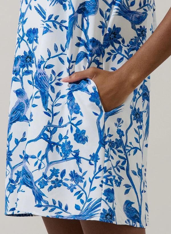 Ciela Floral Benson Trapeze Mini Dress White Blues
