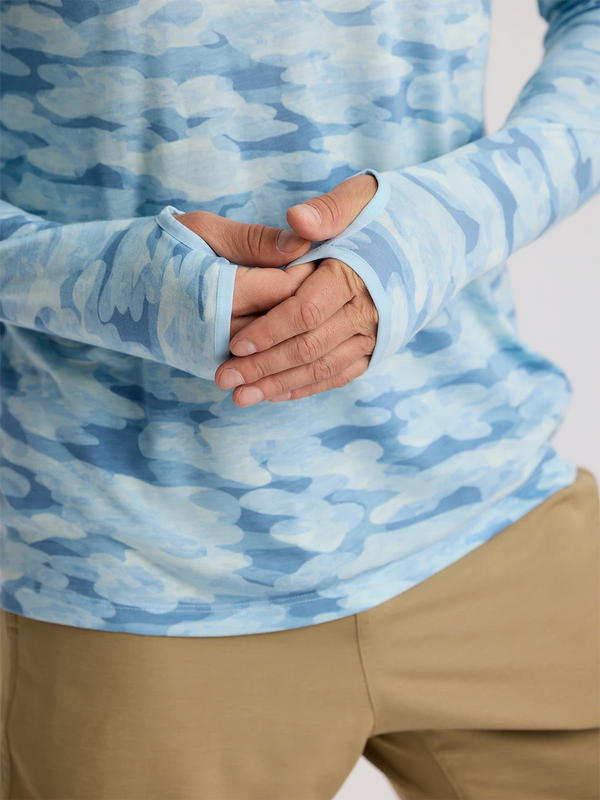 Men's Bamboo Lightweight Hoodie: Seasmoke Camo - Surf Blue