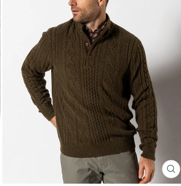 Haines 1/4 Zip Cable Knit Sweater Olive