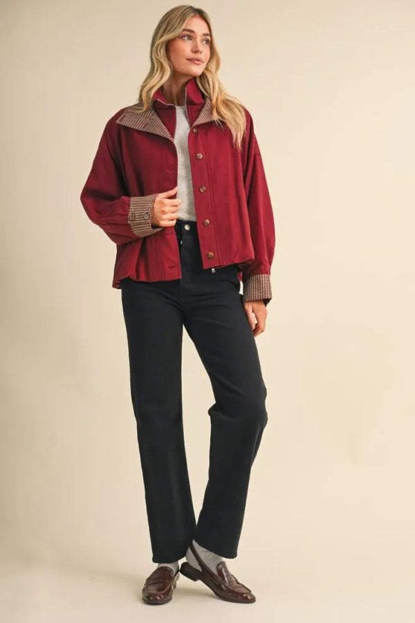 Rustic Red Bubble Hem Houndstooth Coat