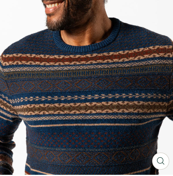 Birch Fair Isle Crewneck Sweater Maritime Blue Heather