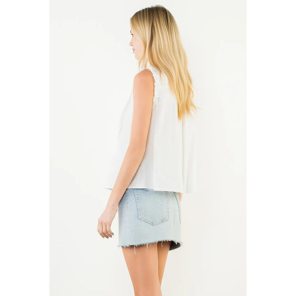 Cream Sleeveless Ruffle Detail Top