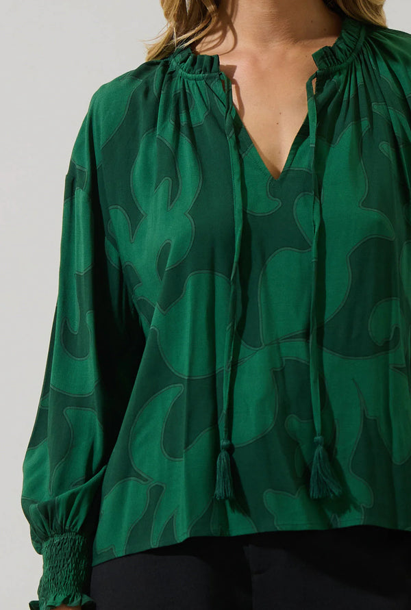 Benti Abstract Weylin Split Neck Tassel Blouse