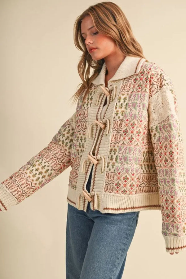 Mixed Media Puff Jacket in Warm Sand Floral