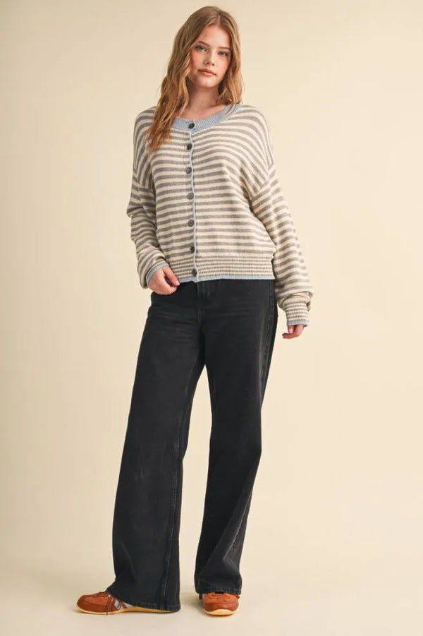 Striped Sweater Cardigan in Slate Grey