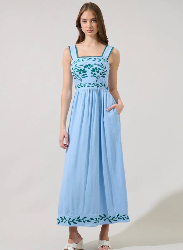 Jaylan Embroidered Sleeveless Maxi Dress Lt Blue