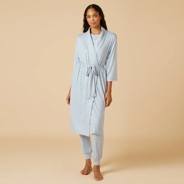 Dream Shawl Collar Robe - Sky Blue Stripe