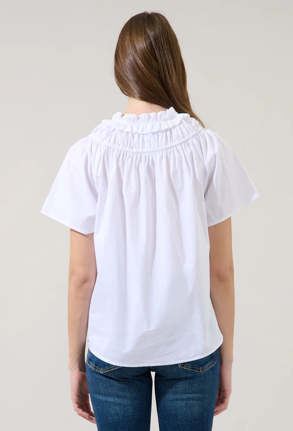 Darthy White Smocked Short Sleeve Top