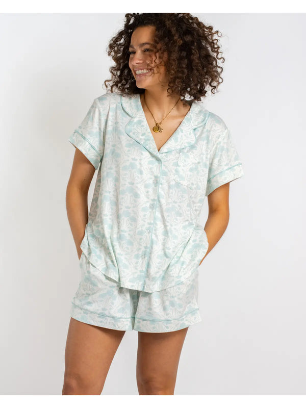 Royal Turnbridge Short Sleeve Button Up Sleep Shirt Soft White/Blue