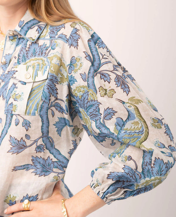 Claudette Blouse Japonica Bird Green