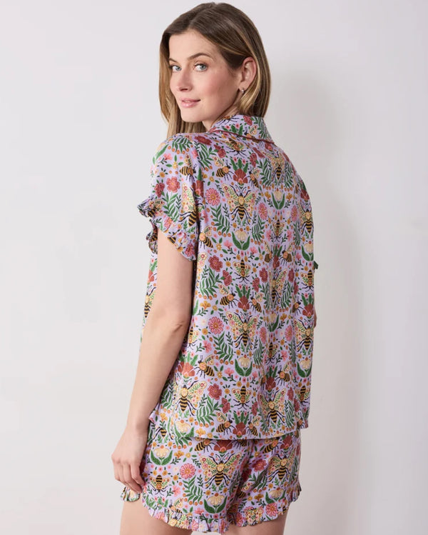 Eco Satin Ruffle Short Set in Bee Tapestry