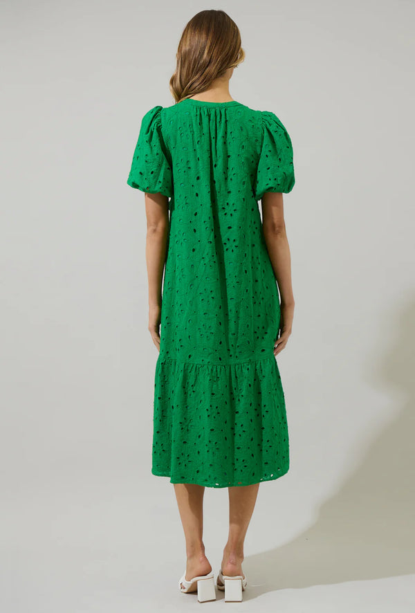 Kelly Green Villa Nova Eyelet Midi Dress