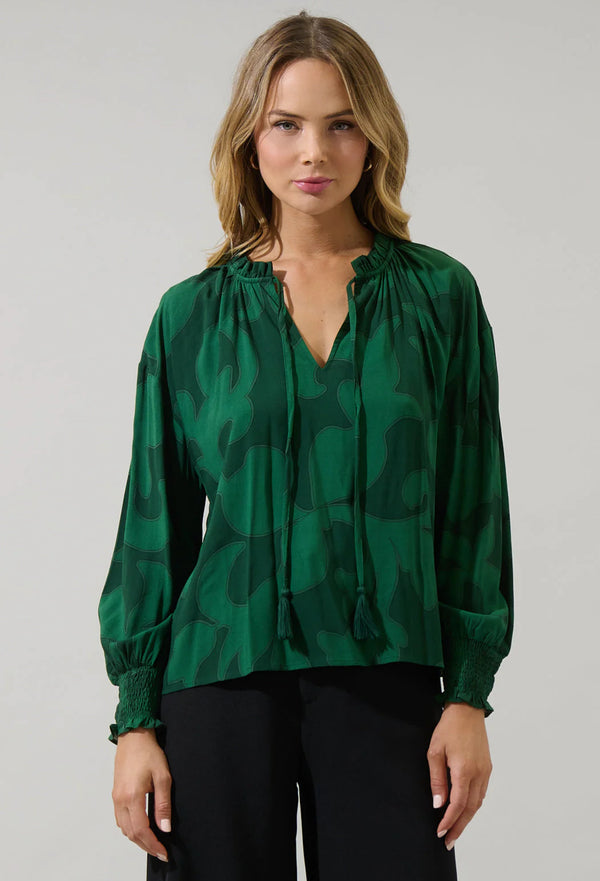 Benti Abstract Weylin Split Neck Tassel Blouse