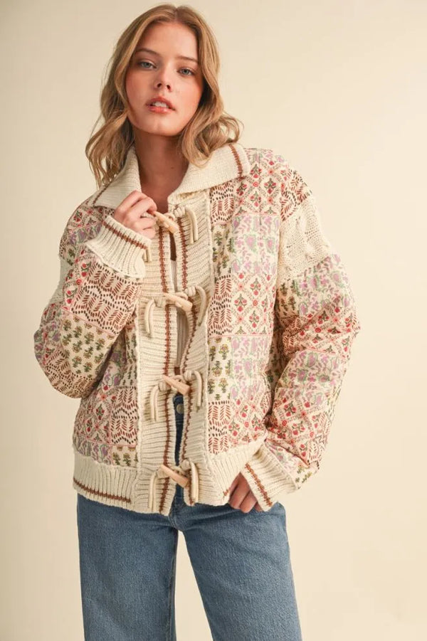 Mixed Media Puff Jacket in Warm Sand Floral