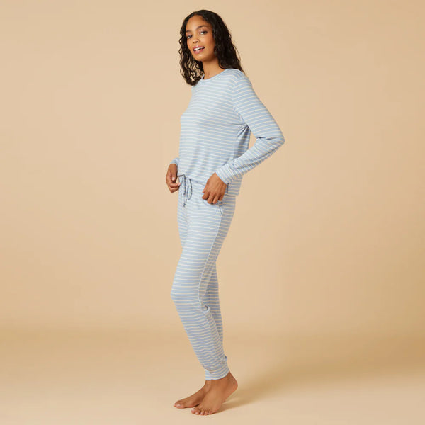 Dream Jersey Crew Neck Lounge Set - Sky Blue Stripe
