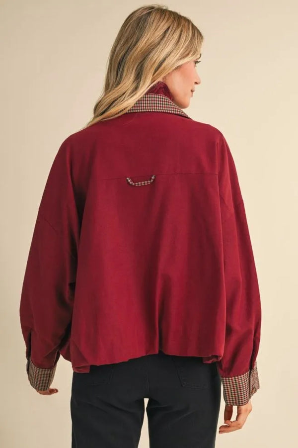 Rustic Red Bubble Hem Houndstooth Coat