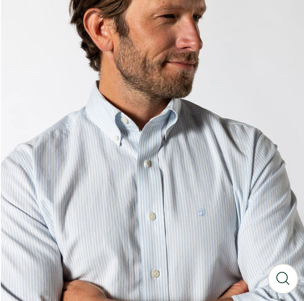 Cotton Oxford Sport Shirt
Collins Stripe: Light Blue