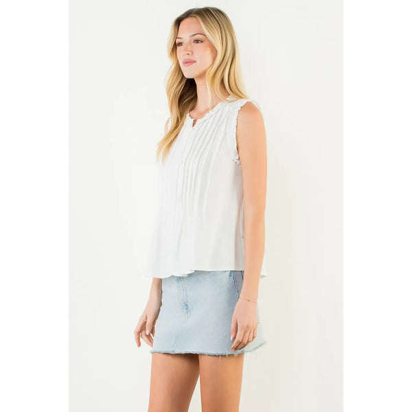 Cream Sleeveless Ruffle Detail Top