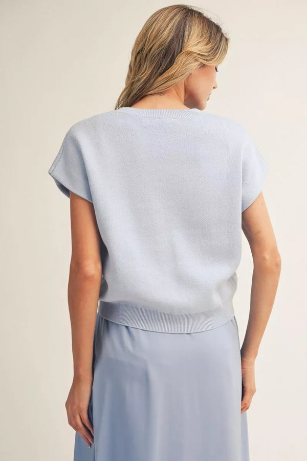 Short Drop Shoulder Sweater Top w Knot Paired w Solid Midi Dress
