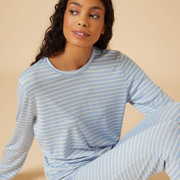 Dream Jersey Crew Neck Lounge Set - Sky Blue Stripe