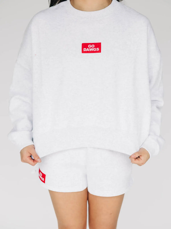 The Becca Boxy Crewneck Go Dawgs Woven Label | Ash