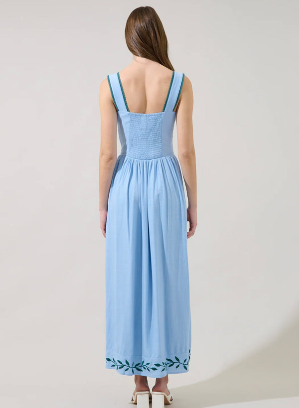 Jaylan Embroidered Sleeveless Maxi Dress Lt Blue