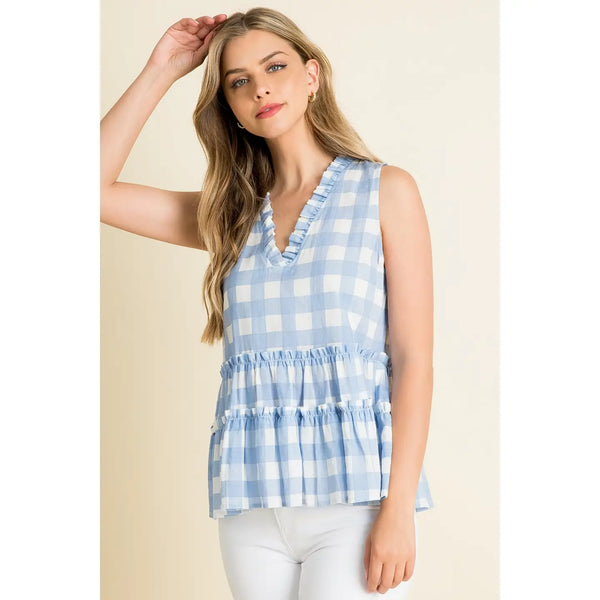 Checkered Blue Sleeveless Top