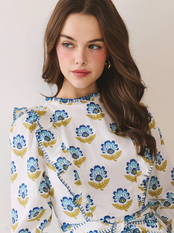 Floral Print Ruffle Accents Self Tie Mini Dress