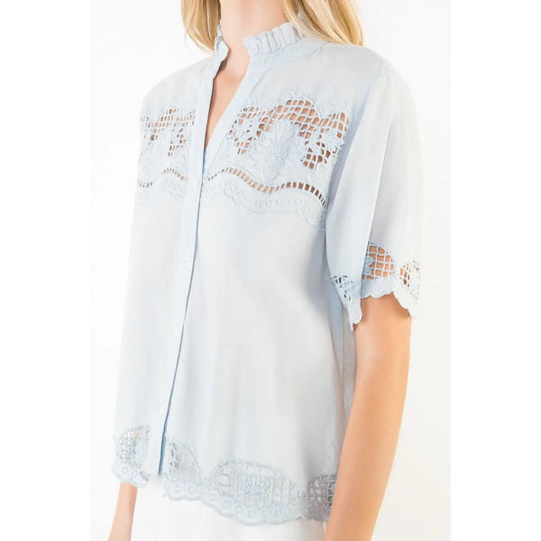 Light Blue Short Sleeve Lace Detailing Top