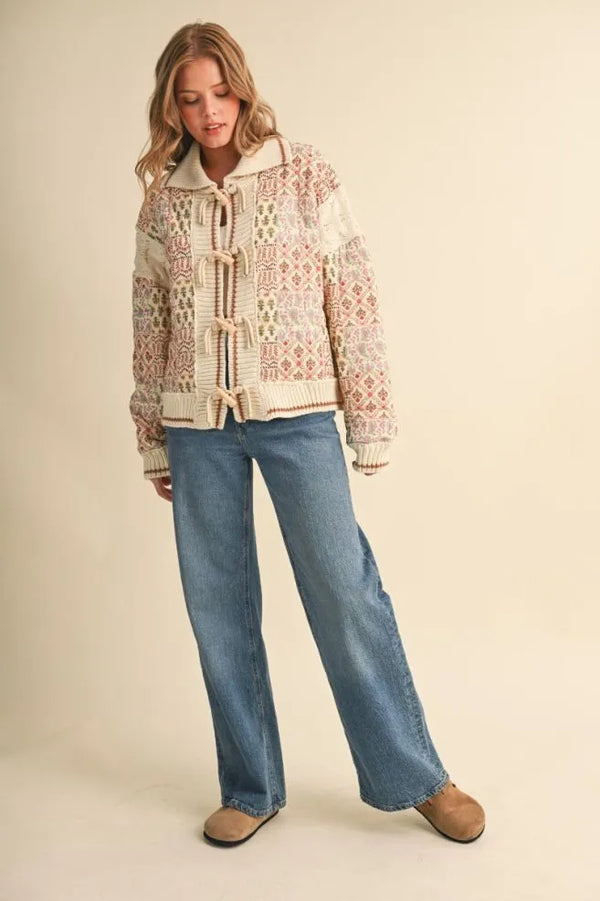 Mixed Media Puff Jacket in Warm Sand Floral