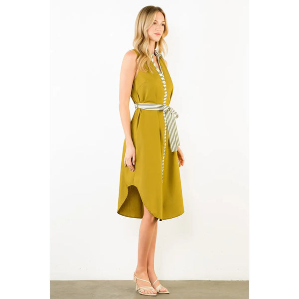 Olive Sleeveless Button Down Dress