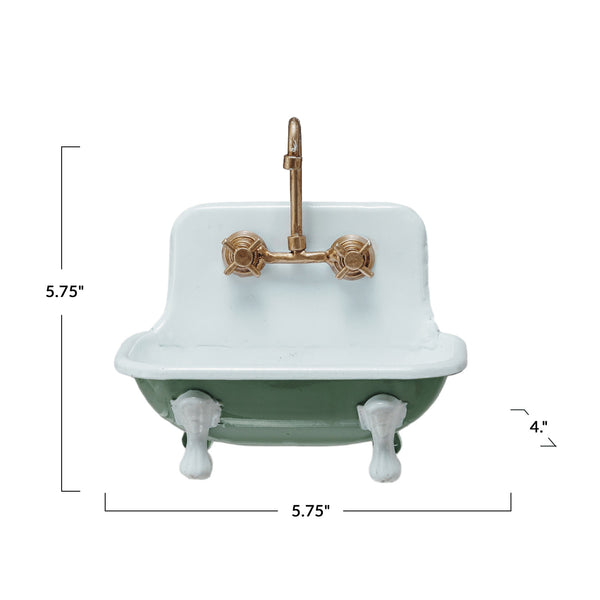 Metal Sink Soap Dish w/ Faucet, Green