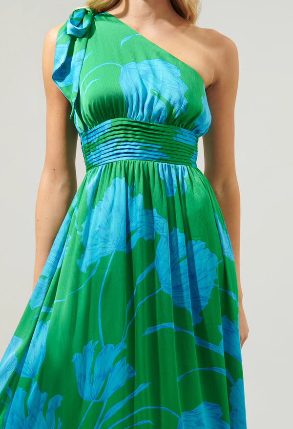 Seamoss Blue Floral Bayou One Shoulder Maxi Dress