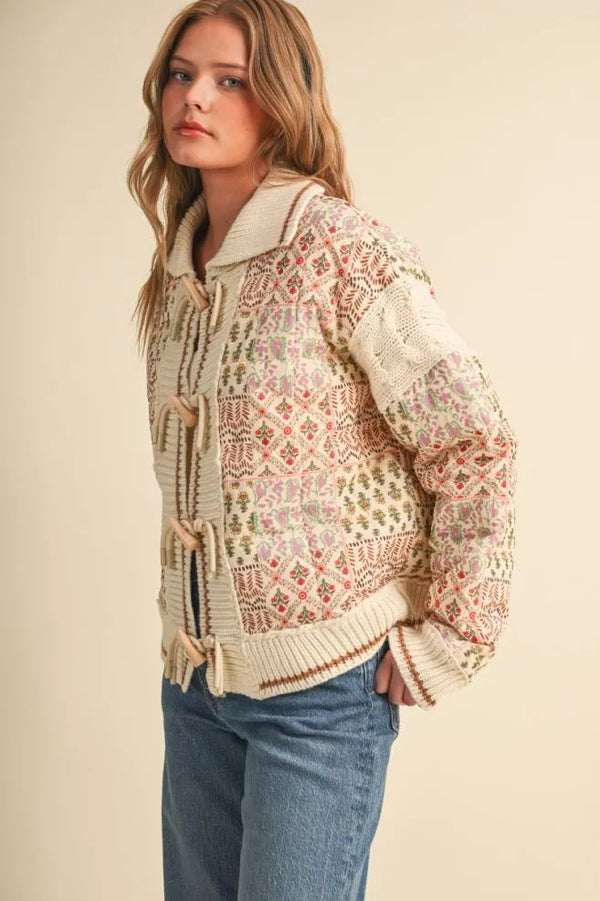 Mixed Media Puff Jacket in Warm Sand Floral