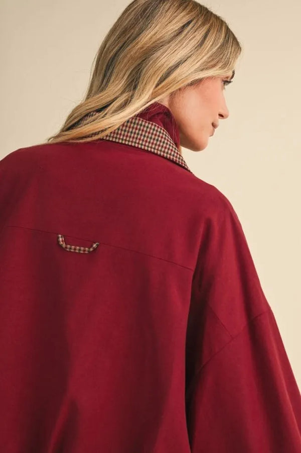 Rustic Red Bubble Hem Houndstooth Coat
