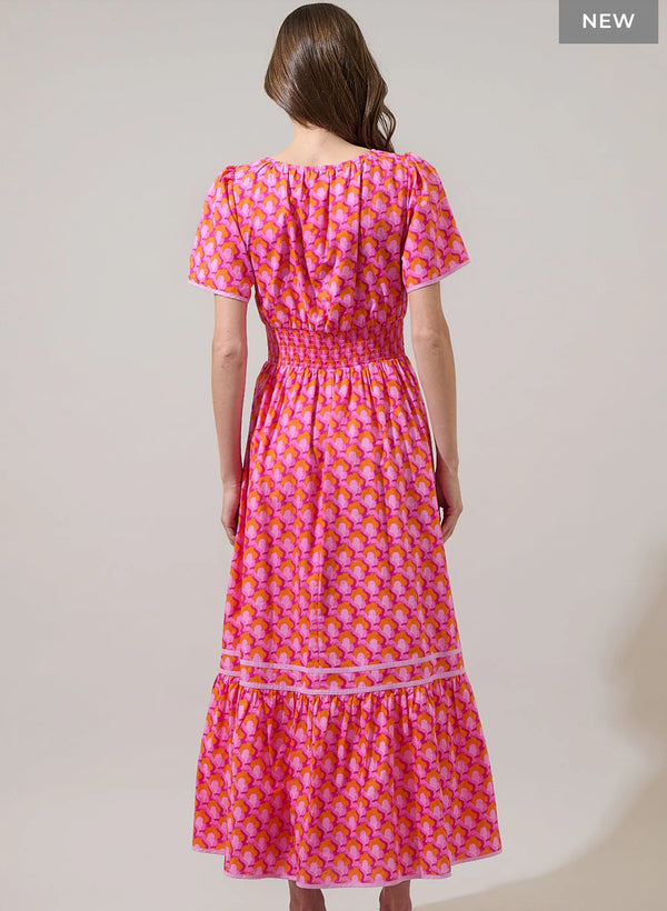 Paden Abstract Ordy Smocked Midi Dress